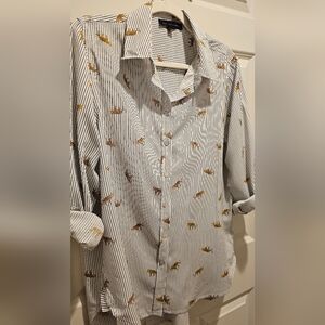 Jane and Delancey White Striped Blouse with Animal Print